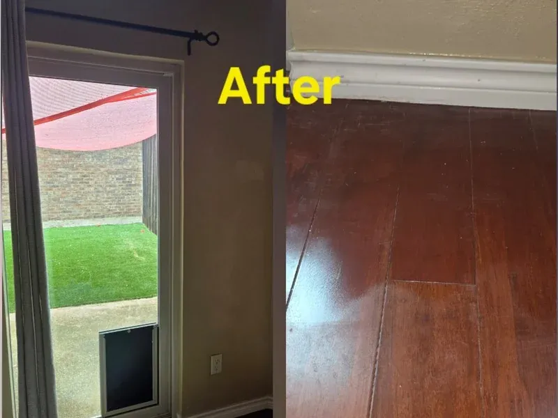 Pet door and hardwood floor repair before and after — Murphy, TX | Collin County Handyman Company