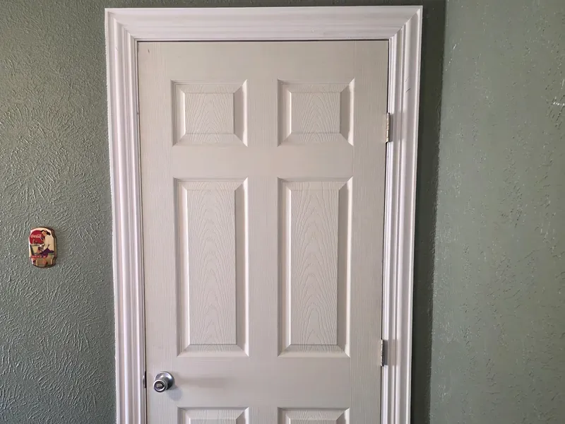 Six-panel interior door with new casing trim — Collin County, TX | Collin County Handyman Company