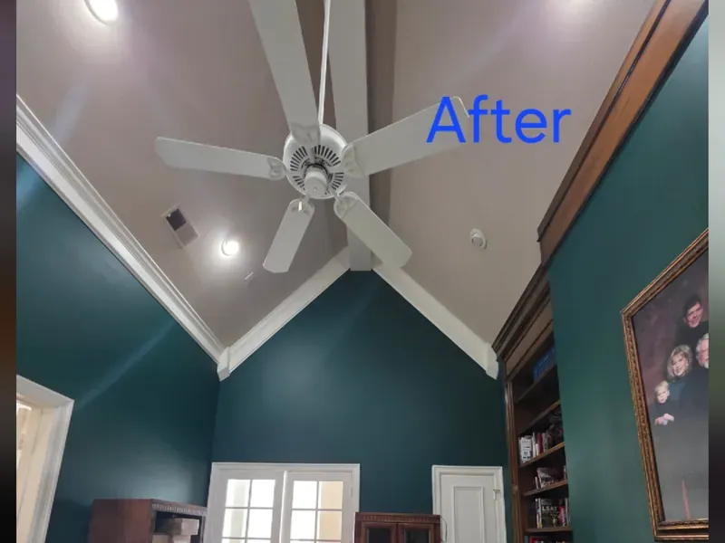 Vaulted ceiling room repainted with deep green walls before and after — Collin County, TX | Collin County Handyman Company